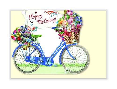 Happy Birthday, Blumengruss Fahrrad, Karte, DIE Cut