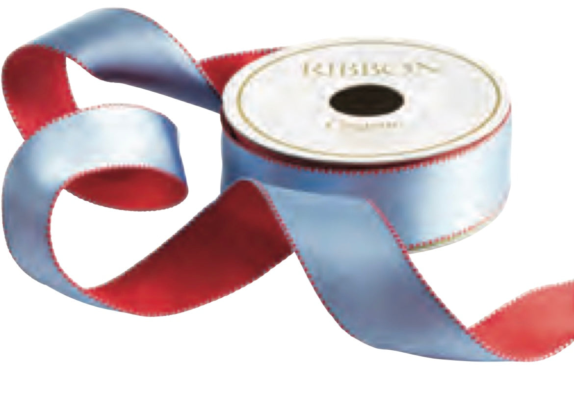 Satinband,zweiseitig, blau rot 9m, 2,5 cm breit
