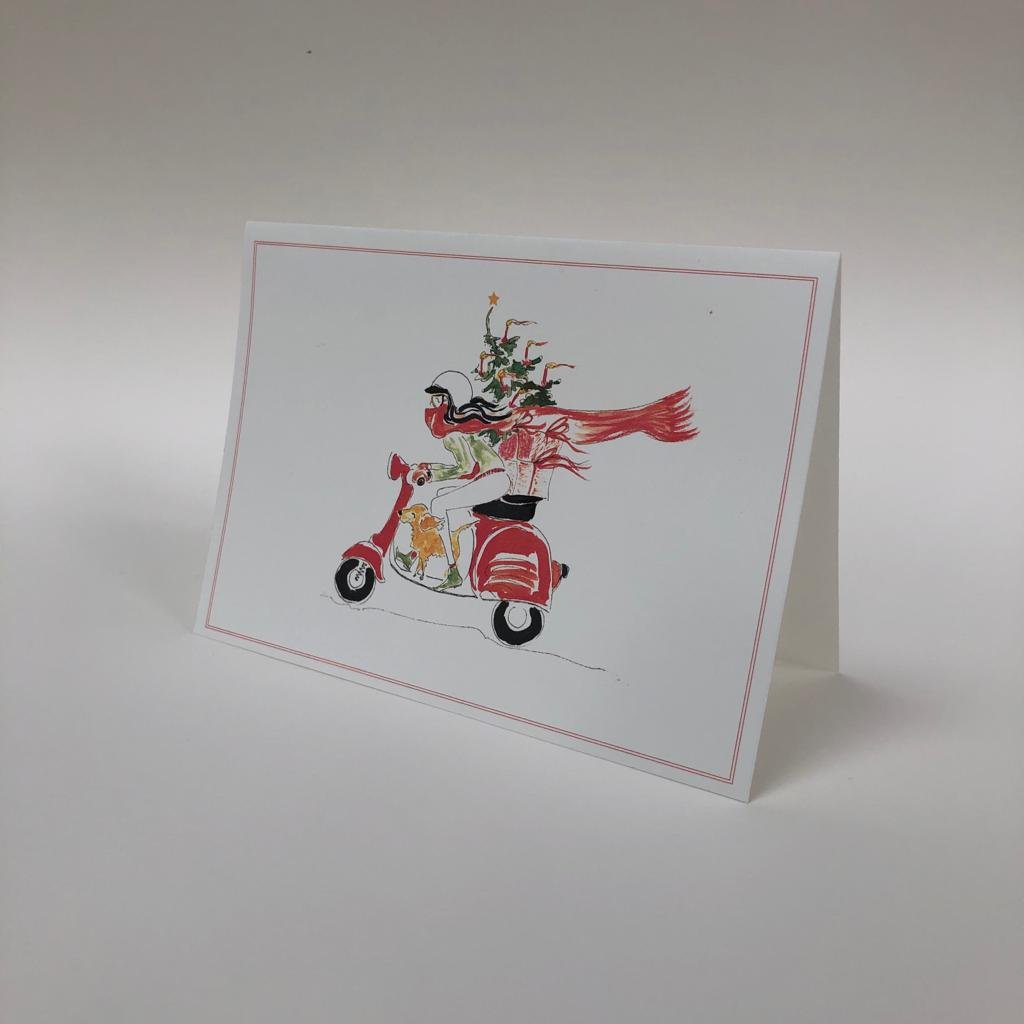 Vespa mit Weihnachtsbaum Karte