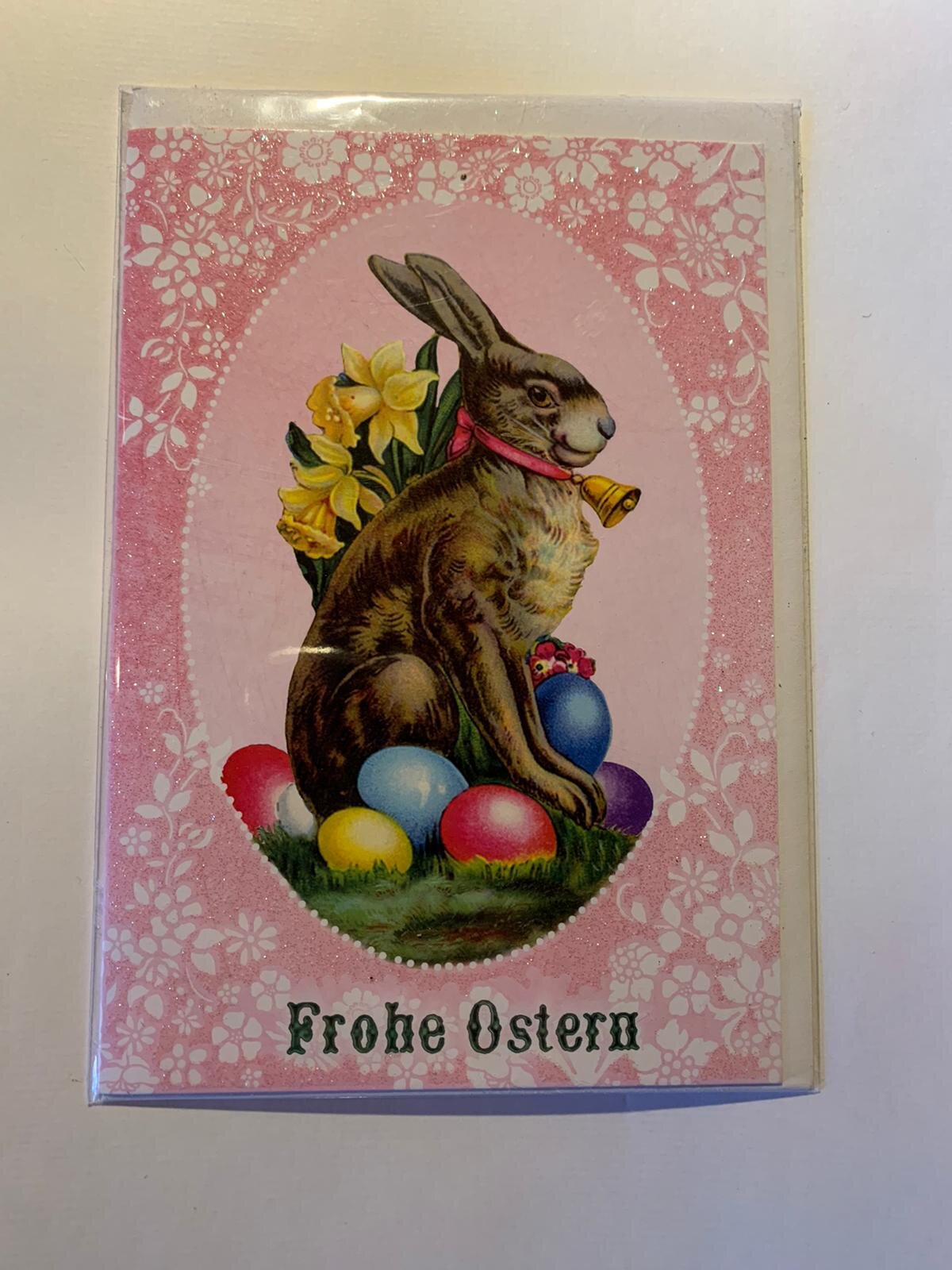 Frohe Ostern Osterhasen Karte Rosa