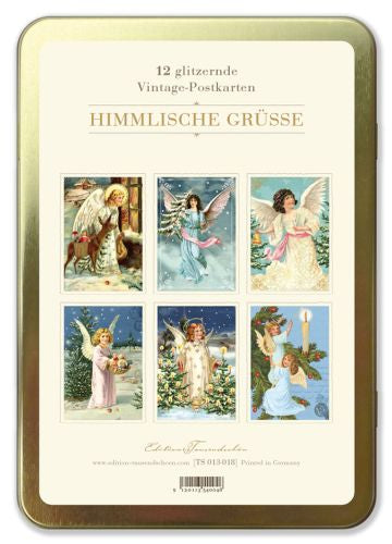 Goldene Postkarten Box Weihnachtsengel