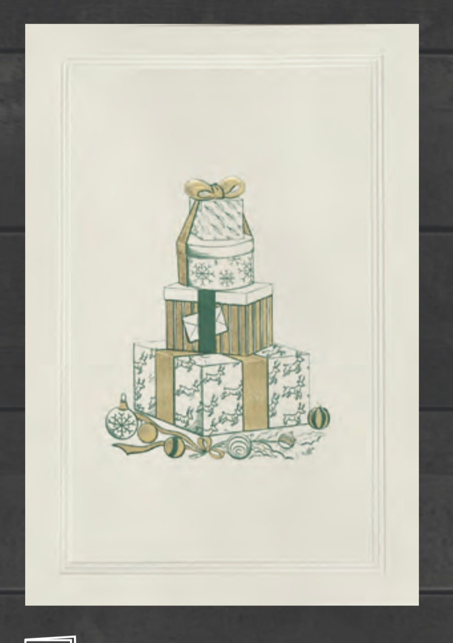 Stahlstichkarte Geschenke grün