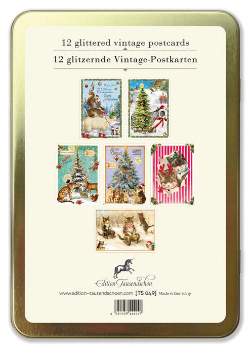 Goldene Postkarten Box Weihnachtstiere