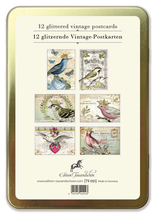 Goldene Postkarten Box Vogel