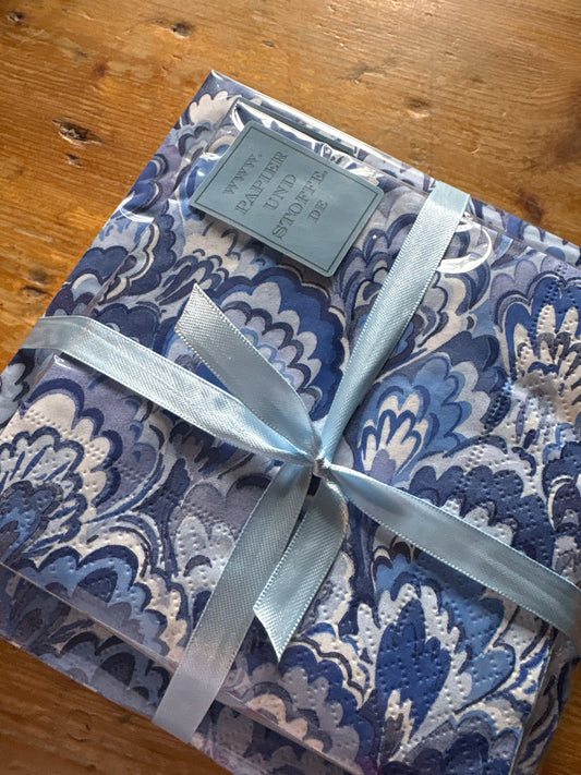 Serviettenset Pfauenkamm blau