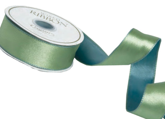Satinband, zweiseitig, blau /salbei 9m,2,5 cm breit