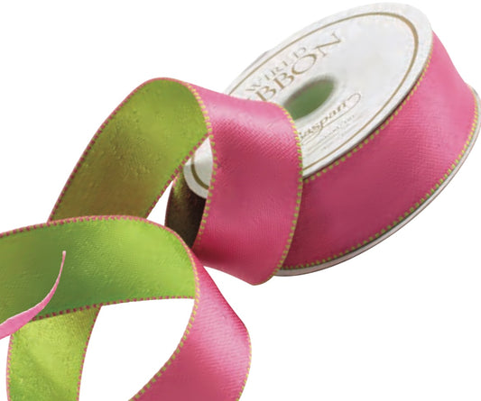 Satinband, zweiseitig pink/grün 9m, 2,5 cm breit