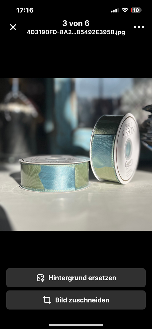 Satinband, zweiseitig, blau /salbei 9m,2,5 cm breit