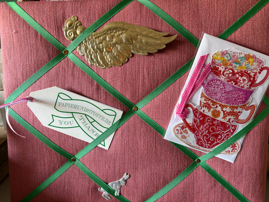 Memoboard,Pinboard Uni mit grünem Band ,35 auf 45 cm,quer