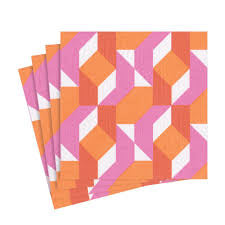 Serviettenset  Zickzack blau grün mit orange pink