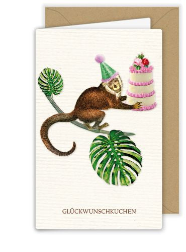 Glückwunsch Kuchen Äffchen Kärtchen