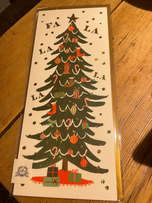 Fa La La Weihnachtsbaumkarte lang