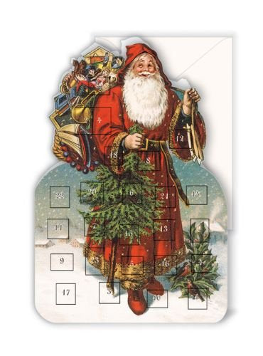 Weihnachtsmann mit Baum Adventskalender Karte